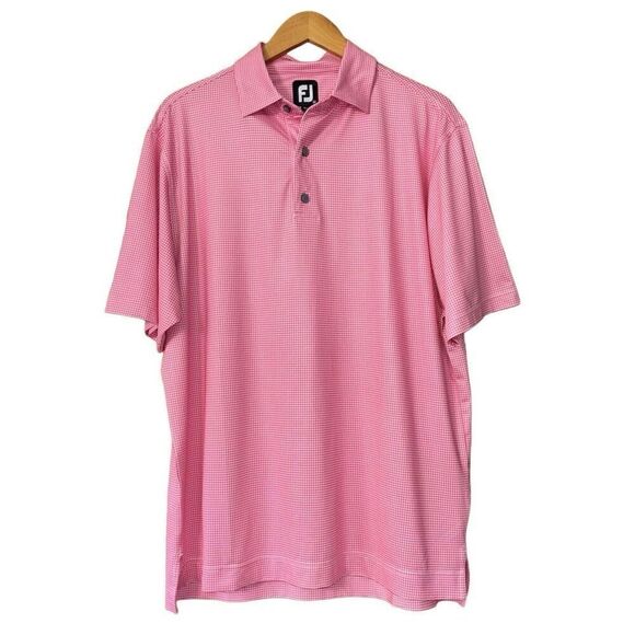 FootJoy Heather Lisle Houndstooth Self Collar Golf Polo Pink Azalea / White medi - Picture 2 of 10